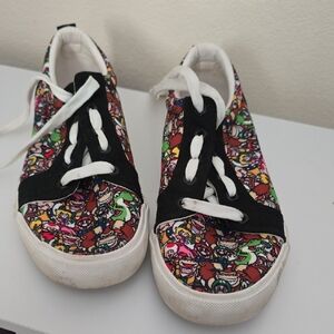Kids Black Multicolor Character-Print Canvas Sneakers